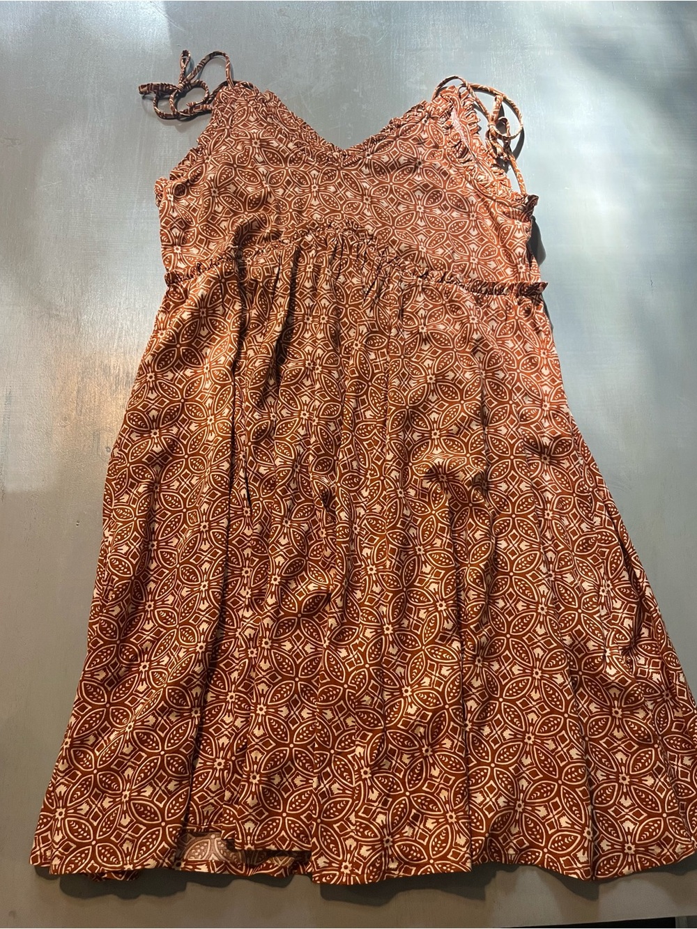Patrons of Peace Rust Brown Geometric Floral Print Cami Mini Dress Size S